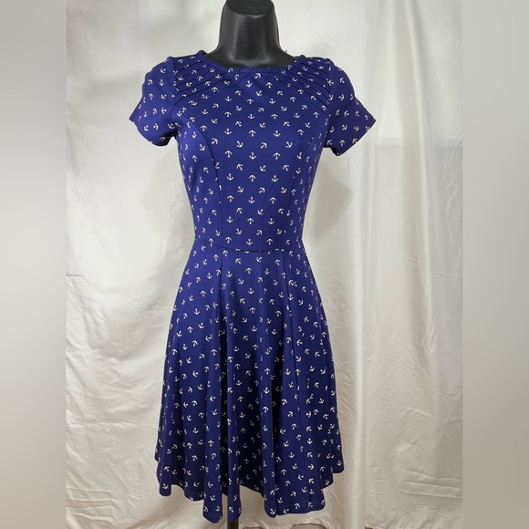 Unique Vintage x GB Dress szXS Navy Nautical Pin up Coastal - Picture 1 of 6